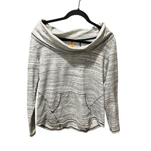 Lucy Activewear Cowl Neck Pullover‎ Space Dye Grey Kangaroo Pocket Sweatshirt LG